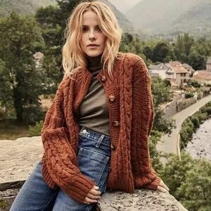 Doen Skye Cardigan Sweater in Cinnamon Brown Size XS Small Alpaca Wool Blend